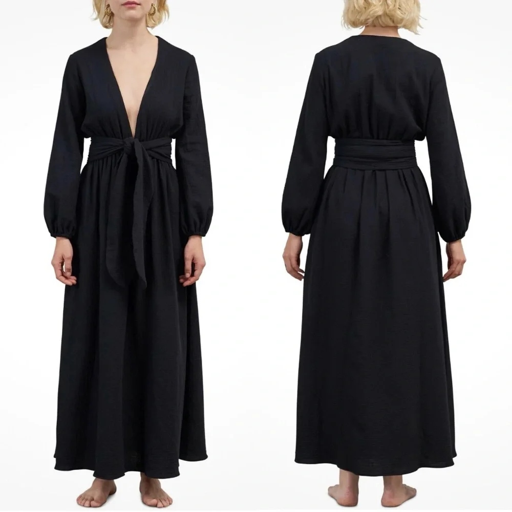 MARA HOFFMAN SWIM Black Gauze Luna Maxi Cover Up Beach Dress Size Small